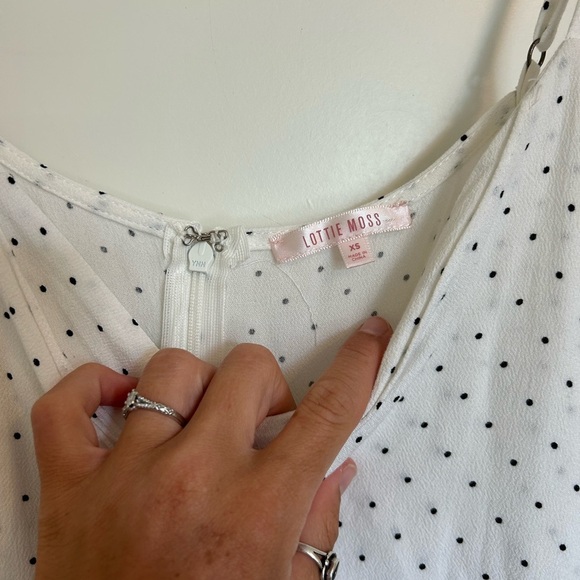 Urban outfitters Chic White Polka Dot Dress tie front skinny strap-60s - Picture 4 of 7